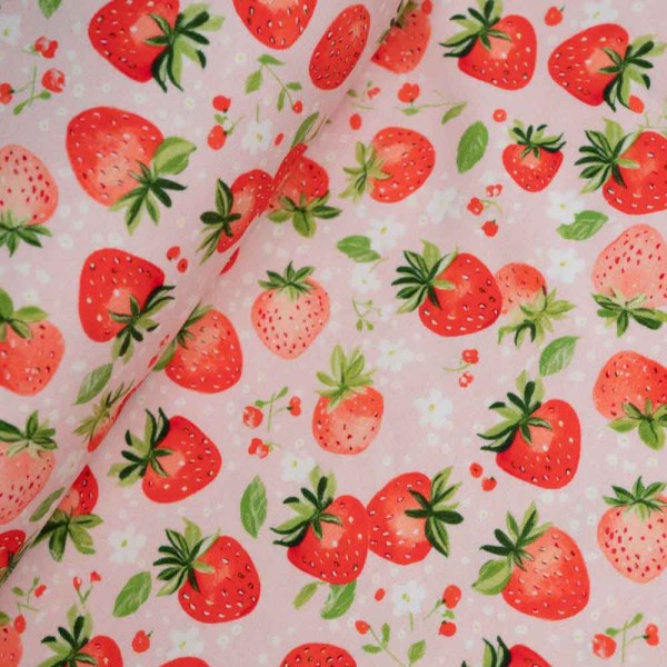 Baumwolljersey Erdbeeren rosa