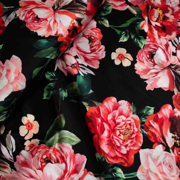 Italienische Seide Stretch Rosen schwarz