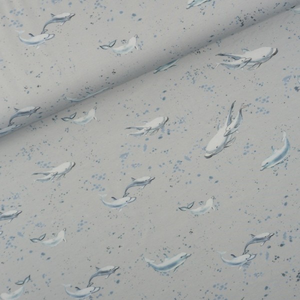 Baumwolljersey Digital Delfine hellgrau