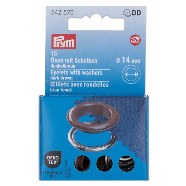 Prym Ösen mit Scheiben 14mm braun