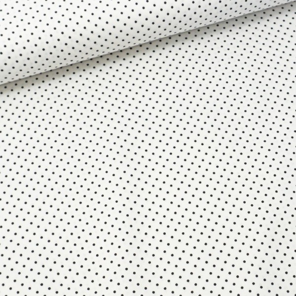 1,20m Zuschnitt Edle Baumwollwebware Popeline Petit Dots weiß-schwarz