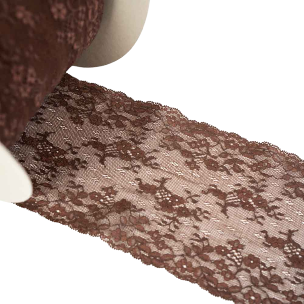 Elastische Spitzenborte Blumen 16,5cm braun