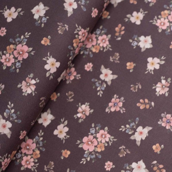 Baumwoll Popeline Blümchen Bouquet braun