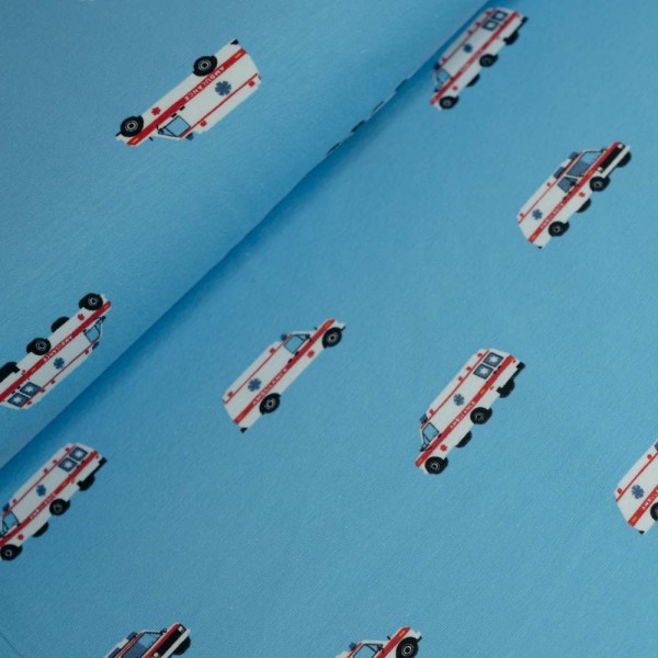 Baumwolljersey Krankenwagen blau