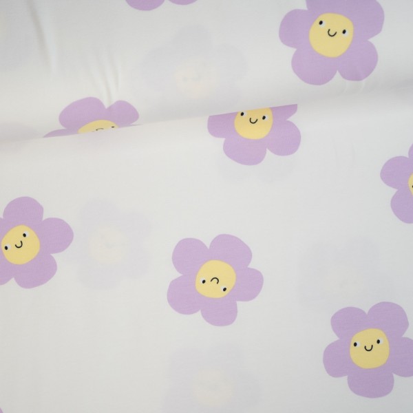 Baumwolljersey Happy Flowers :) ecru