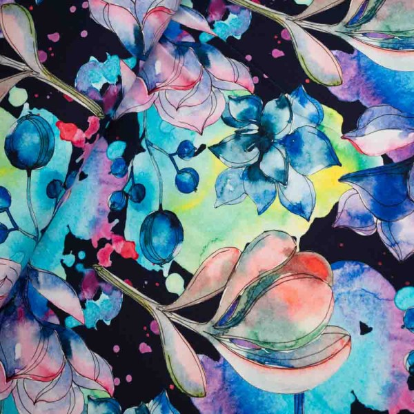 Baumwolljersey Aquarell Magnolie navy