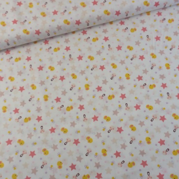 Baumwollwebware Baby-Sterne weiß rosa