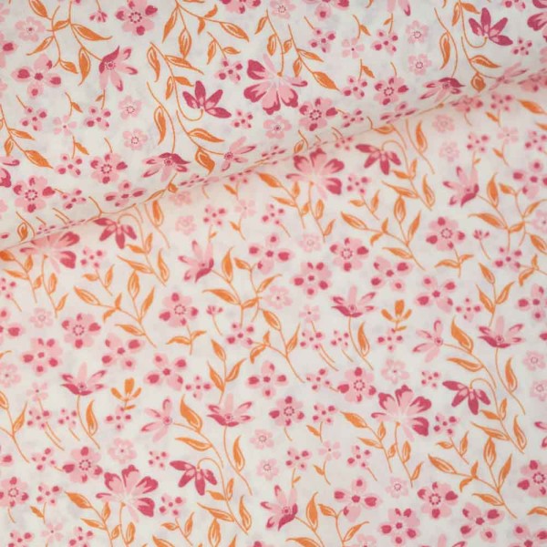 Baumwoll Popeline kleine Blume mit Zweig altrosa