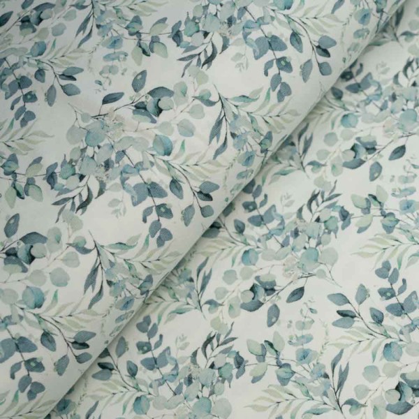 Baumwolljersey kleine Eucalyptus Blätter ecru