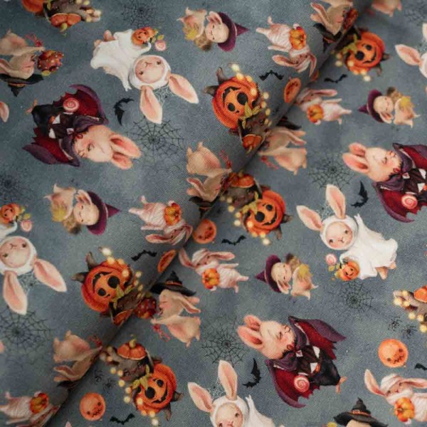 Baumwolljersey Halloween grau