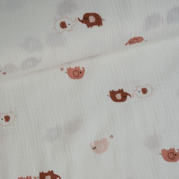 Musselin Double Gauze verliebte Elefanten ecru