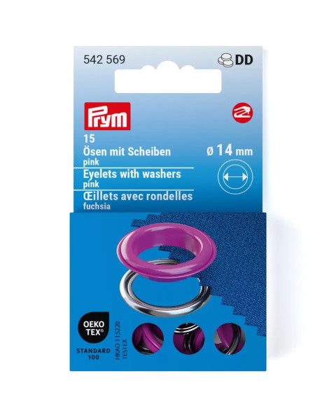 Prym Ösen mit Scheiben 14mm pink