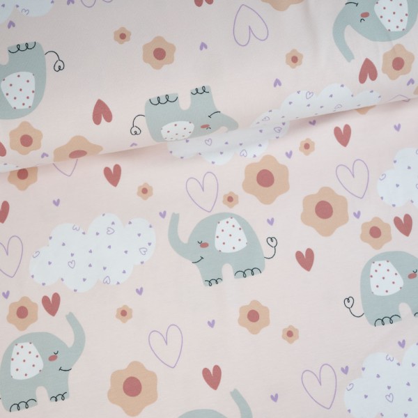 Baumwolljersey süßer Elefant hellrosa