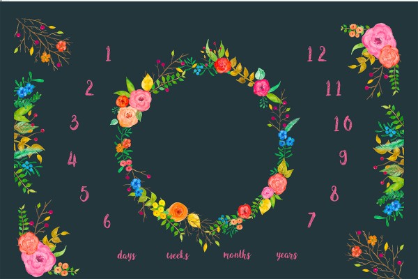 PANEL Baumwoll Satin Baby Kalender Floral navy-weiß