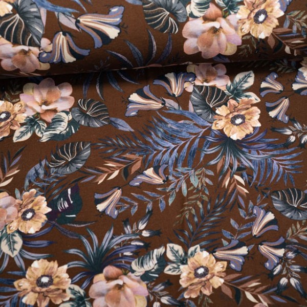 Baumwolljersey Antike Blumen braun