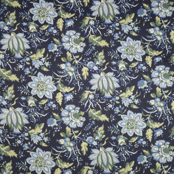 Reststück 80cm Baumwollwebware Herbst Blumen navy