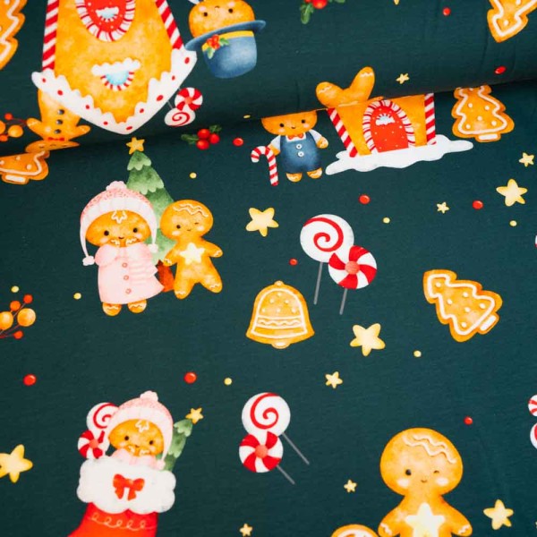 Bio-Baumwolljersey Lebkuchenmännchen tannengrün