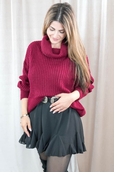 Grobstrick Rollkragenpullover Elena bordeaux