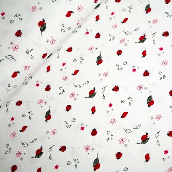 Baumwolljersey Marienkäfer Sommer weiß