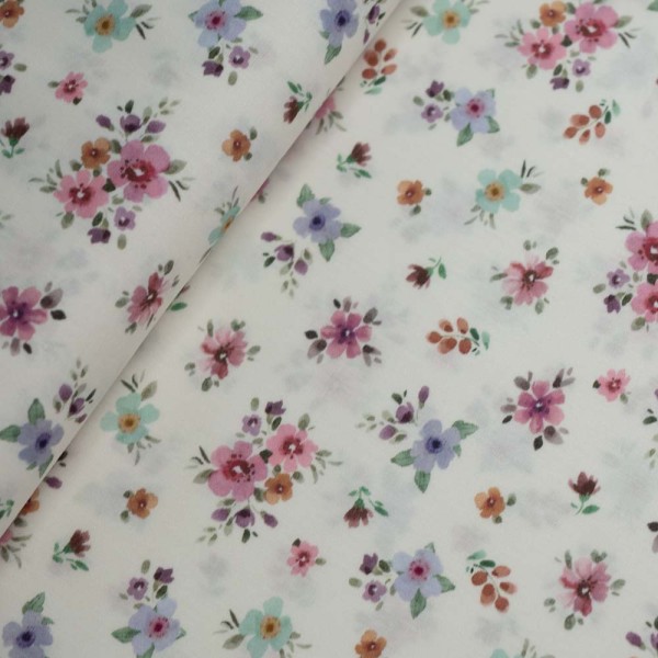Baumwoll Popeline Blümchen Bouquet ecru