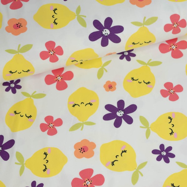 Baumwolljersey Zitrone & Blume ecru