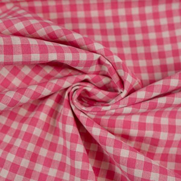 Seersucker Baumwollstoff Karo pink-ecru