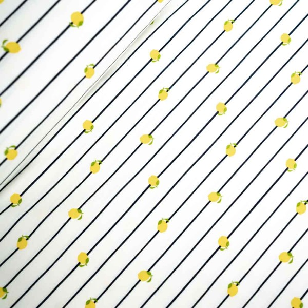 Baumwolljersey Zitronen Streifen ecru