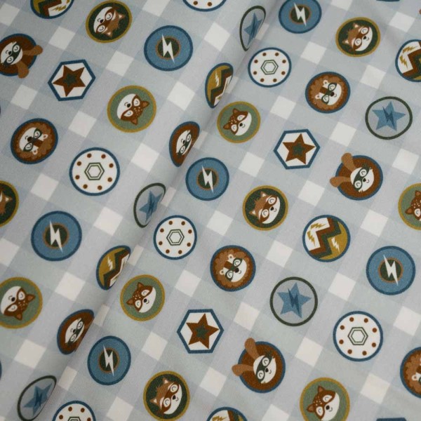 Baumwolljersey Tier Buttons hellblau