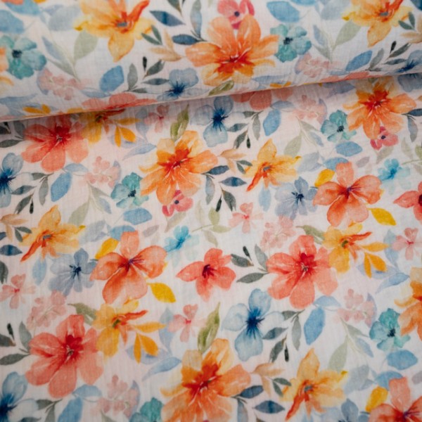 Musselin Double Gauze Blumenmeer orange