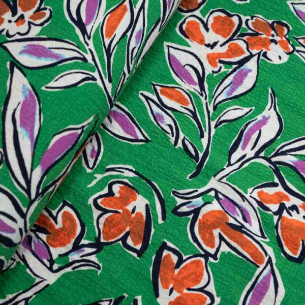 Viskose Stretch Blumen grün