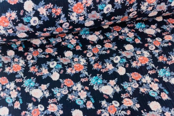 Musselin Double Gauze Kukkia Mini navy 100% Baumwolle