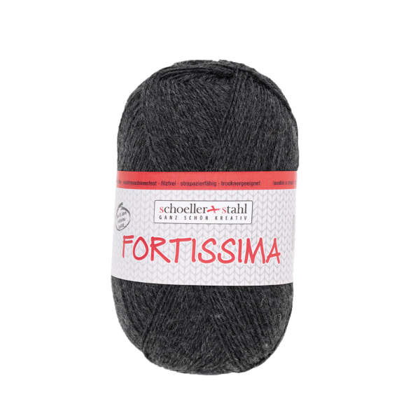 Fortissima 100gr Sockenwolle 4-fädig meliert schwarz