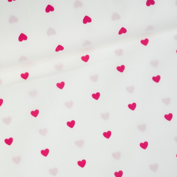 Baumwoll Popeline Herzchen weiß-pink