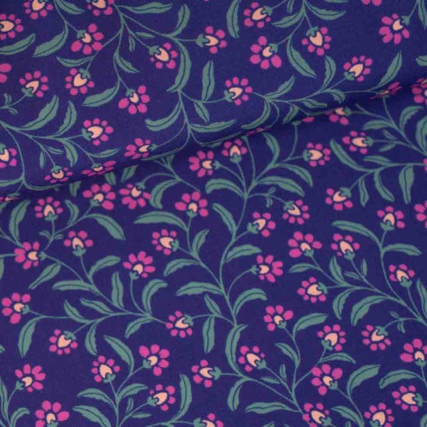 Viskosewebware Blümchen navy