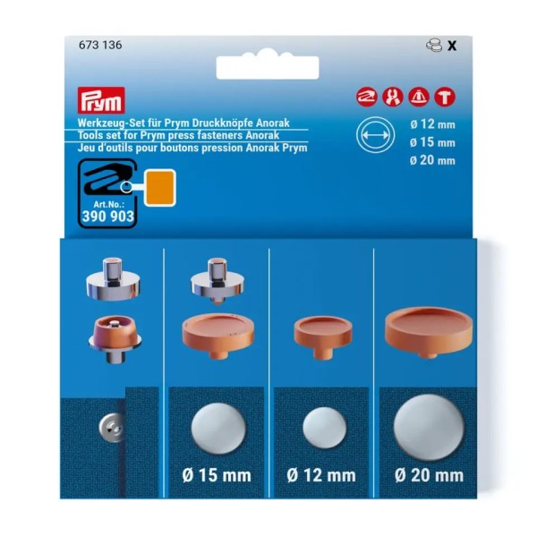 Prym Werkzeug-Set Anorak Druckknöpfe 12mm + 15mm + 20mm