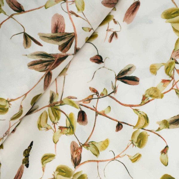 Baumwoll Popeline Stretch Blätterzweige khaki