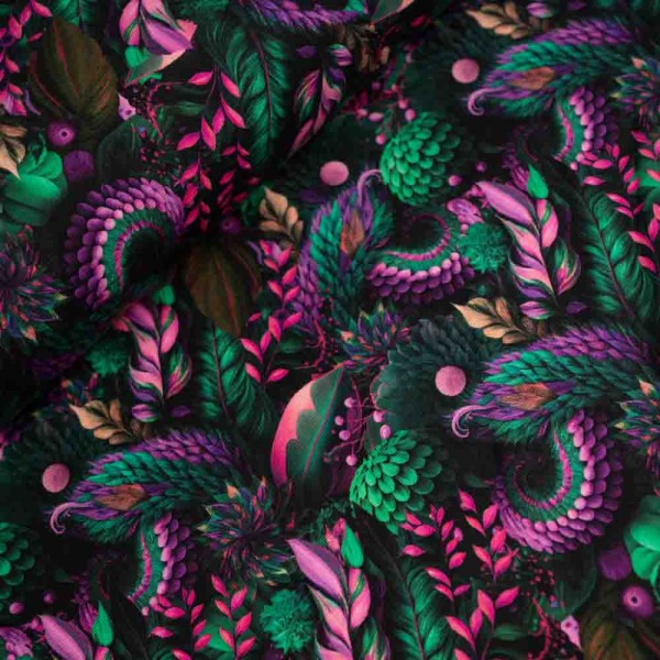 Baumwolljersey mystische Blätter tannengrün