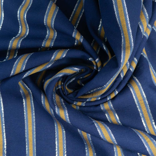 Viskosetwill Längsgestreift Glam silver navy-senf