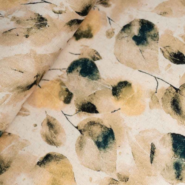 Viskose Leinen Aquarellblätter beige