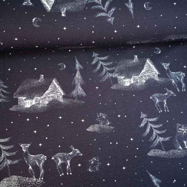 Bio-Baumwolljersey Winterwonderland navy