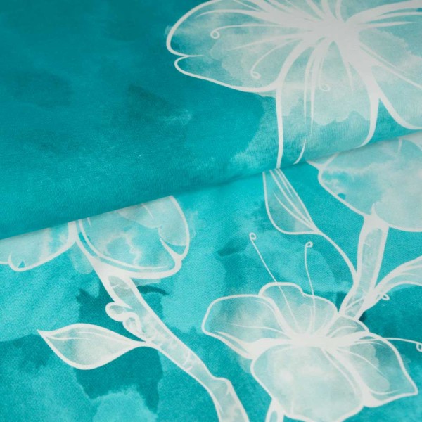 Bio-Sweat French Terry Aquarell Blossom petrol-weiß