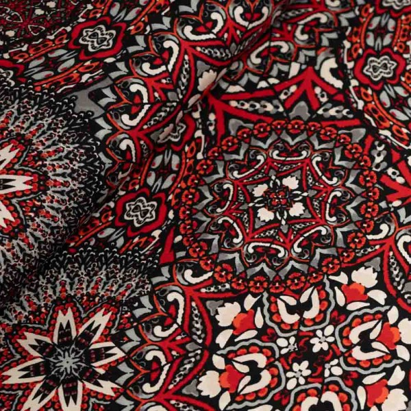 Viskosetwill Stretch Mandala dunkelrot