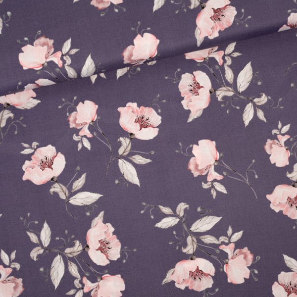 Gütermann Baumwollwebware Bright Side Wildrosen aubergine
