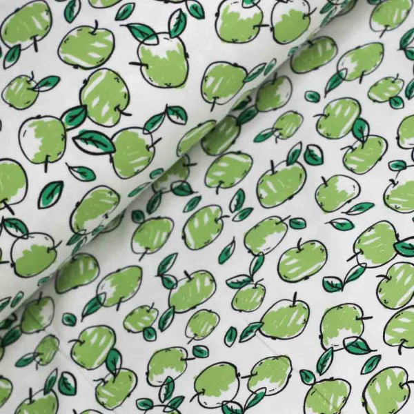 Baumwolljersey Äpfel weiß