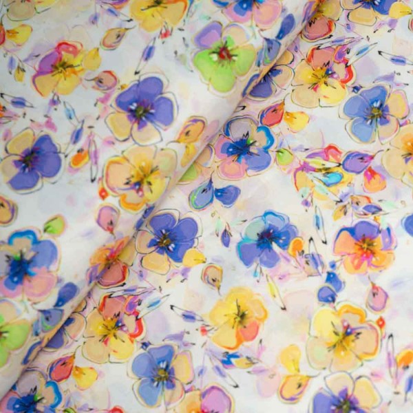 Baumwoll Popeline Stretch Blumenzauber beere