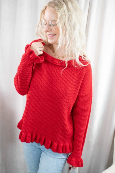 Cashmere Pullover mit Rüschenärmeln Ronja bordeaux