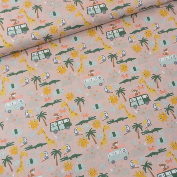 Baumwollwebware Popeline Zoo altrosa