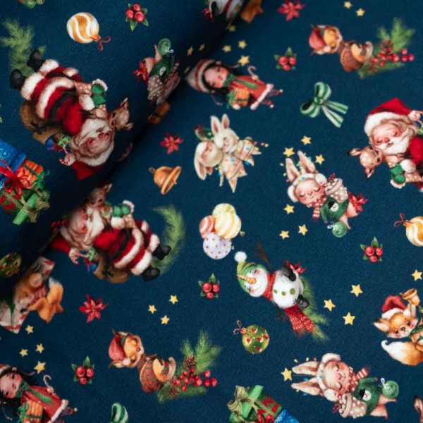 Baumwolljersey Weihnachten navy