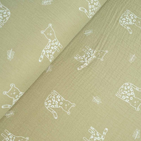 Musselin Double Gauze Leopard khaki hell