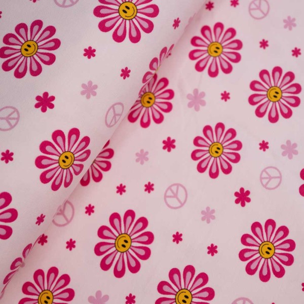 Baumwolljersey Happy Flower rosa